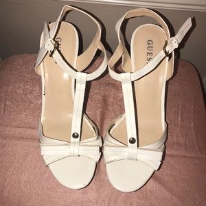 Guess White Wedge Sandals